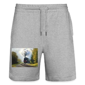 Herbstliche Dampfeisenbahn im Wald - Stanley/Stella Unisex Bio Joggingshorts Trainer  - Grau meliert - Vorne - Nik (191cm) & Marisol (170cm)