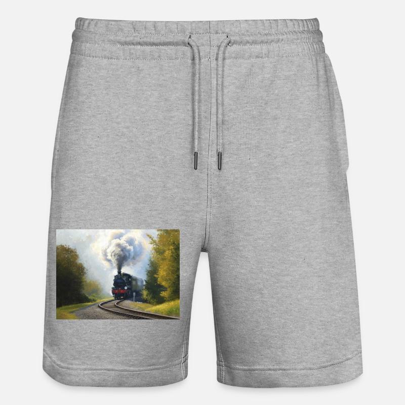Herbstliche Dampfeisenbahn im Wald - Stanley/Stella Unisex Bio Joggingshorts Trainer  - Grau meliert