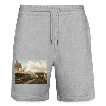 Steam Era Kingscote - Stanley/Stella Trainer Unisex Organic Jogging Shorts - heather grey - Front - Nik (191cm) & Marisol (170cm)