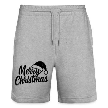 Merry Christmas with Santa Hat - Stanley/Stella Trainer Unisex Organic Jogging Shorts - heather grey - Front - Nik (191cm) & Marisol (170cm)