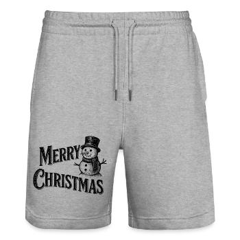 Vintage Schneemann – Merry Christmas - Stanley/Stella Unisex Bio Joggingshorts Trainer  - Grau meliert - Vorne - Nik (191cm) & Marisol (170cm)