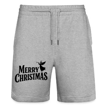 Classic Merry Christmas lettering with angel - Stanley/Stella Trainer Unisex Organic Jogging Shorts - heather grey - Front - Nik (191cm) & Marisol (170cm)