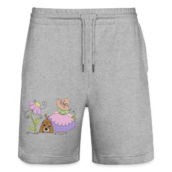 Maedchen_mit_Hund - Short de jogging bio TRAINER Stanley/Stella unisexe - gris chiné - Devant - Nik (191cm) & Marisol (170cm)