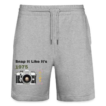 Snap It Like It's 1975 - Stanley/Stella Trainer Unisex Organic Jogging Shorts - heather grey - Front - Nik (191cm) & Marisol (170cm)