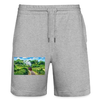 Eisenbahn mit einem Herzen aus Gold - Stanley/Stella Unisex Bio Joggingshorts Trainer  - Grau meliert - Vorne - Nik (191cm) & Marisol (170cm)