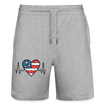 USA Heartbeat Line Amerikanische Flagge Love Design - Stanley/Stella Unisex Bio Joggingshorts Trainer  - Grau meliert - Vorne - Nik (191cm) & Marisol (170cm)