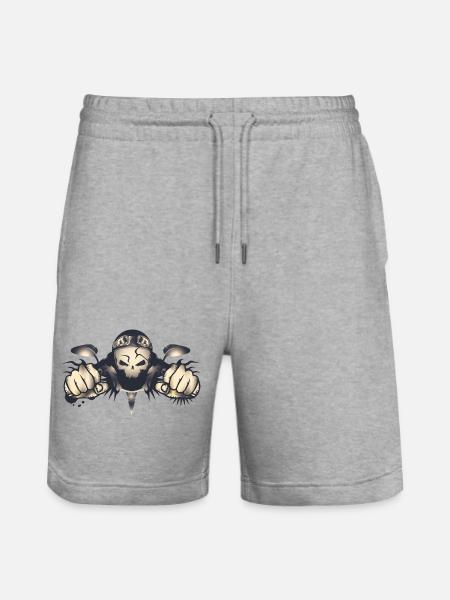 Rebellious skull biker with retro helmet - Stanley/Stella Trainer Unisex Organic Jogging Shorts - heather grey
