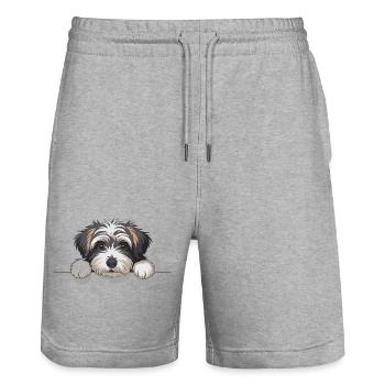 Dog's eye on the edge - Stanley/Stella Trainer Unisex Organic Jogging Shorts - heather grey - Front - Nik (191cm) & Marisol (170cm)