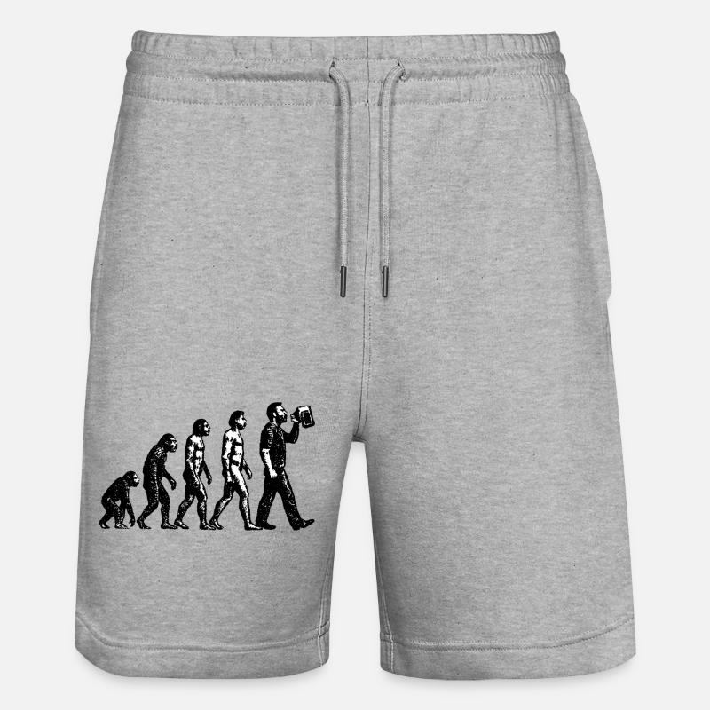 Evolution to Beer Drinker Grunge Design - Stanley/Stella Trainer Unisex Organic Jogging Shorts - heather grey