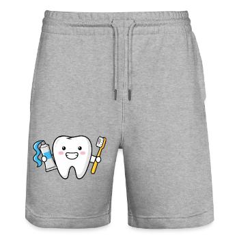 Zahn Cartoon Zahnarzt Design Dental - Stanley/Stella Unisex Bio Joggingshorts Trainer  - Grau meliert - Vorne - Nik (191cm) & Marisol (170cm)