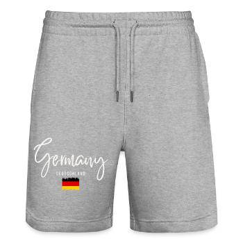 Born in Germany, German roots - Stanley/Stella Trainer Unisex Organic Jogging Shorts - heather grey - Front - Nik (191cm) & Marisol (170cm)