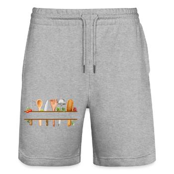 Cadeau cuisine watercolor personnalisé  - Short de jogging bio TRAINER Stanley/Stella unisexe - gris chiné - Devant - Nik (191cm) & Marisol (170cm)