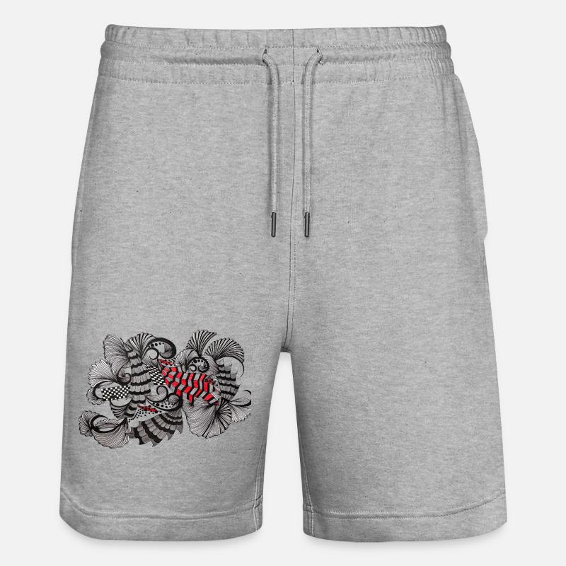 Black White Red Pattern - Stanley/Stella Trainer Unisex Organic Jogging Shorts - heather grey