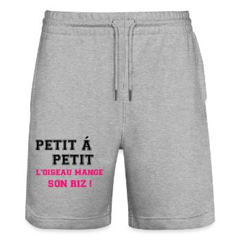 Little by little, the bird eats its rice - Stanley/Stella Trainer Unisex Organic Jogging Shorts - heather grey - Front - Nik (191cm) & Marisol (170cm)