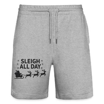 Sleigh All Day Lustige Weihnachtssprüche - Stanley/Stella Unisex Bio Joggingshorts Trainer  - Grau meliert - Vorne - Nik (191cm) & Marisol (170cm)