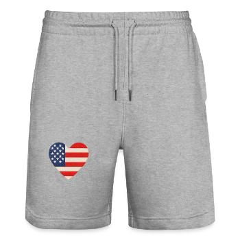 Heart American Flag Print - Stanley/Stella Trainer Unisex Organic Jogging Shorts - heather grey - Front - Nik (191cm) & Marisol (170cm)