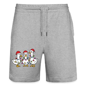Drei festliche Enten mit Nikolausmützen - Stanley/Stella Unisex Bio Joggingshorts Trainer  - Grau meliert - Vorne - Nik (191cm) & Marisol (170cm)