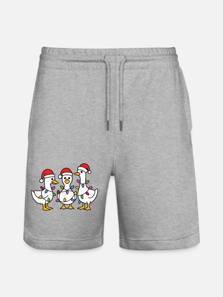 Three Festive Ducks in Santa Hats - Stanley/Stella Trainer Unisex Organic Jogging Shorts - heather grey