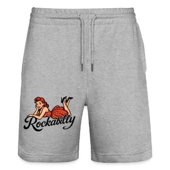 Rockabilly Pin-Up Femme Années 50 Allongé Jupon Rouge - Short de jogging bio TRAINER Stanley/Stella unisexe - gris chiné - Devant - Nik (191cm) & Marisol (170cm)