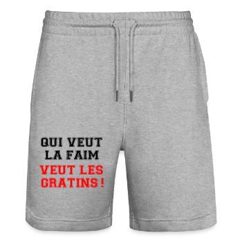 Wer Hunger will, will das Gratin. - Stanley/Stella Unisex Bio Joggingshorts Trainer  - Grau meliert - Vorne - Nik (191cm) & Marisol (170cm)