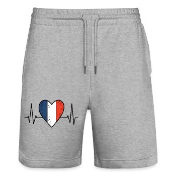 France Heartbeat Line Drapeau Français Love Design - Short de jogging bio TRAINER Stanley/Stella unisexe - gris chiné - Devant - Nik (191cm) & Marisol (170cm)