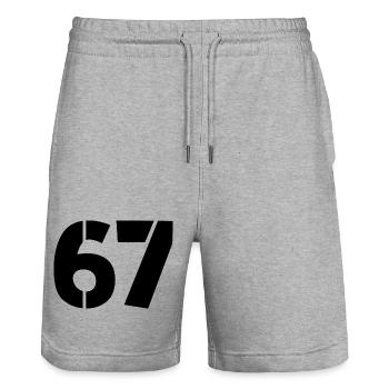 Fun 67 Number 6-7 6 7 Six Seven - Stanley/Stella Trainer Unisex Organic Jogging Shorts - heather grey - Front - Nik (191cm) & Marisol (170cm)