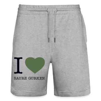I love Saure Gurken - Stanley/Stella Unisex Bio Joggingshorts Trainer  - Grau meliert - Vorne - Nik (191cm) & Marisol (170cm)