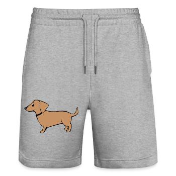 mignon teckel chiens t-shirt cadeau enfants - Short de jogging bio TRAINER Stanley/Stella unisexe - gris chiné - Devant - Nik (191cm) & Marisol (170cm)