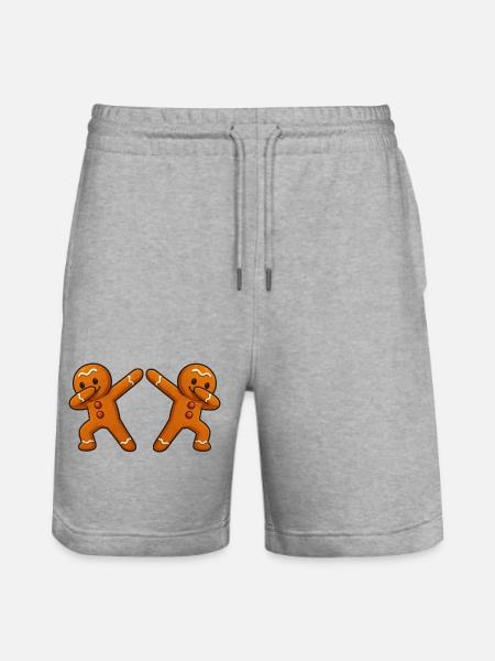 Gingerbread Man Dabbing 2 - Stanley/Stella Trainer Unisex Organic Jogging Shorts - heather grey