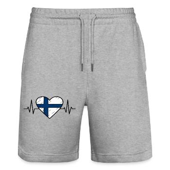 Finnland Heartbeat Line Flagge Liebe Reise Design - Stanley/Stella Unisex Bio Joggingshorts Trainer  - Grau meliert - Vorne - Nik (191cm) & Marisol (170cm)