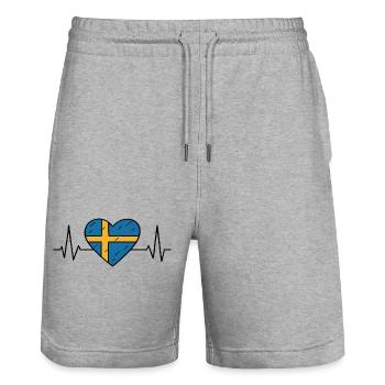 Schweden Heartbeat Line Flagge Liebe Reisen Design - Stanley/Stella Unisex Bio Joggingshorts Trainer  - Grau meliert - Vorne - Nik (191cm) & Marisol (170cm)