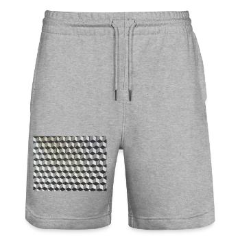 Niveaux de gris des cubes tridimensionnels - Short de jogging bio TRAINER Stanley/Stella unisexe - gris chiné - Devant - Nik (191cm) & Marisol (170cm)