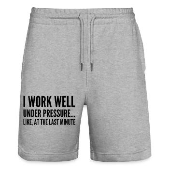 Ich arbeite gut unter Druck Wie in letzter Minute - Stanley/Stella Unisex Bio Joggingshorts Trainer  - Grau meliert - Vorne - Nik (191cm) & Marisol (170cm)