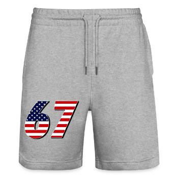 Siebenundsechzig, 67, 6, 7 - Stanley/Stella Unisex Bio Joggingshorts Trainer  - Grau meliert - Vorne - Nik (191cm) & Marisol (170cm)
