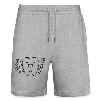 Cute Tooth with Toothbrush - Stanley/Stella Trainer Unisex Organic Jogging Shorts - heather grey - Front - Nik (191cm) & Marisol (170cm)