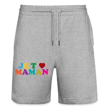 Je t'aime Maman - Fête des Mères - Short de jogging bio TRAINER Stanley/Stella unisexe - gris chiné - Devant - Nik (191cm) & Marisol (170cm)