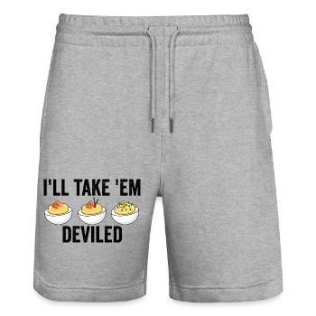 I'll take them, devilish Thanksgiving eggs - Stanley/Stella Trainer Unisex Organic Jogging Shorts - heather grey - Front - Nik (191cm) & Marisol (170cm)