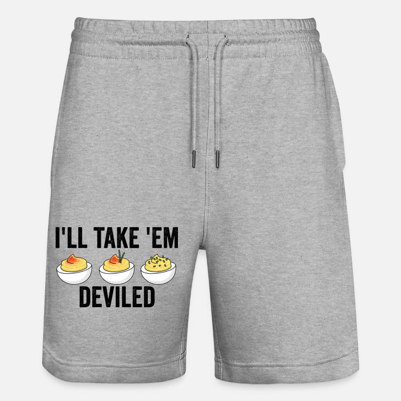 I'll take them, devilish Thanksgiving eggs - Stanley/Stella Trainer Unisex Organic Jogging Shorts - heather grey