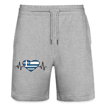 Grèce Heartbeat Ligne Drapeau Amour Voyage Design - Short de jogging bio TRAINER Stanley/Stella unisexe - gris chiné - Devant - Nik (191cm) & Marisol (170cm)