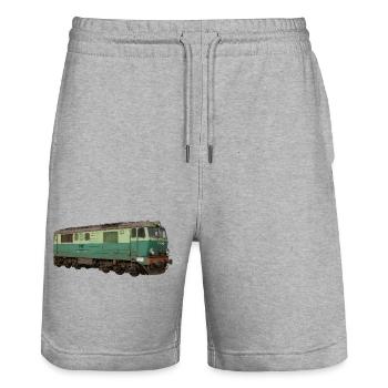 Locomotive SU46 Train ferroviaire - Short de jogging bio TRAINER Stanley/Stella unisexe - gris chiné - Devant - Nik (191cm) & Marisol (170cm)