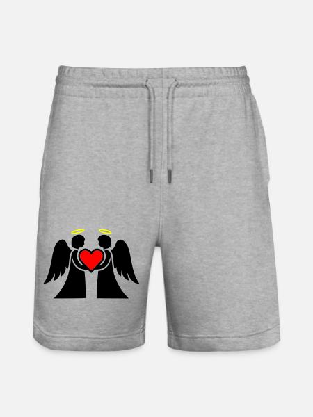 Engel Paar mit Herz Piktogramm - Stanley/Stella Unisex Bio Joggingshorts Trainer - Grau meliert