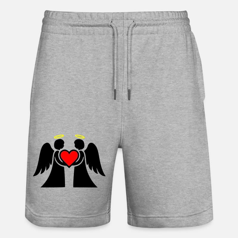 Engel Paar mit Herz Piktogramm - Stanley/Stella Unisex Bio Joggingshorts Trainer - Grau meliert