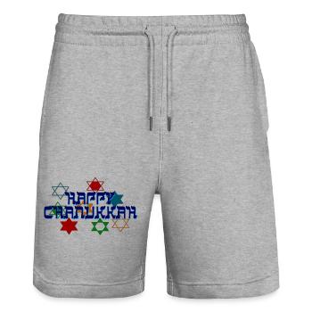 Happy Hanukkah - Stanley/Stella Trainer Unisex Organic Jogging Shorts - heather grey - Front - Nik (191cm) & Marisol (170cm)