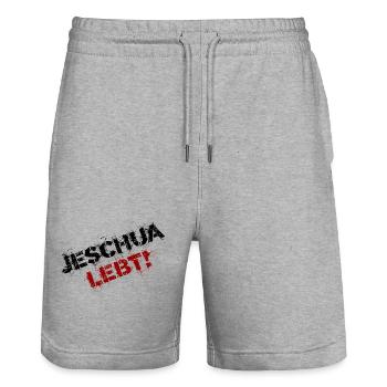 Jeschua lebt schwarz-rot - Stanley/Stella Unisex Bio Joggingshorts Trainer  - Grau meliert - Vorne - Nik (191cm) & Marisol (170cm)