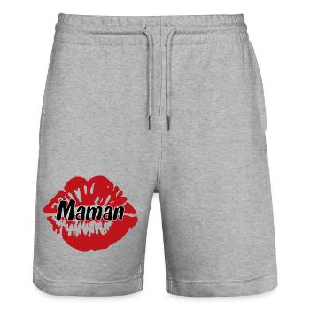 Maman je t'aime - Fête des Mères - Short de jogging bio TRAINER Stanley/Stella unisexe - gris chiné - Devant - Nik (191cm) & Marisol (170cm)