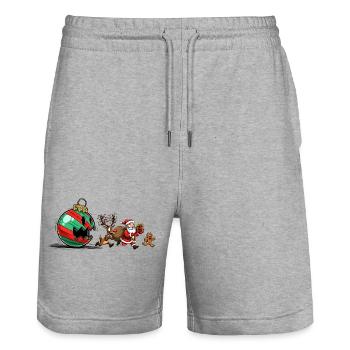 Lustige Weihnachtskugel mit Weihnachtsmann und Rentieren - Stanley/Stella Unisex Bio Joggingshorts Trainer  - Grau meliert - Vorne - Nik (191cm) & Marisol (170cm)