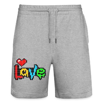 Pixel Art Heart - LIEBE in vier Farben - Stanley/Stella Unisex Bio Joggingshorts Trainer  - Grau meliert - Vorne - Nik (191cm) & Marisol (170cm)