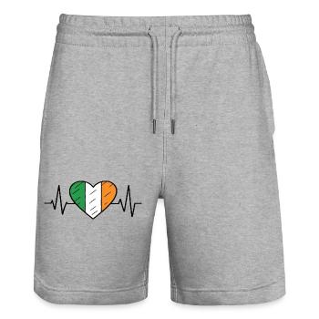Ireland Flag Heartbeat Line Irish Pride Design - Stanley/Stella Trainer Unisex Organic Jogging Shorts - heather grey - Front - Nik (191cm) & Marisol (170cm)