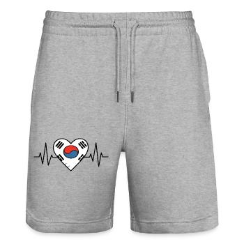 Südkorea Flagge Heartbeat Line Korean Pride - Stanley/Stella Unisex Bio Joggingshorts Trainer  - Grau meliert - Vorne - Nik (191cm) & Marisol (170cm)