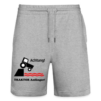 Tractor Beginners - Stanley/Stella Trainer Unisex Organic Jogging Shorts - heather grey - Front - Nik (191cm) & Marisol (170cm)